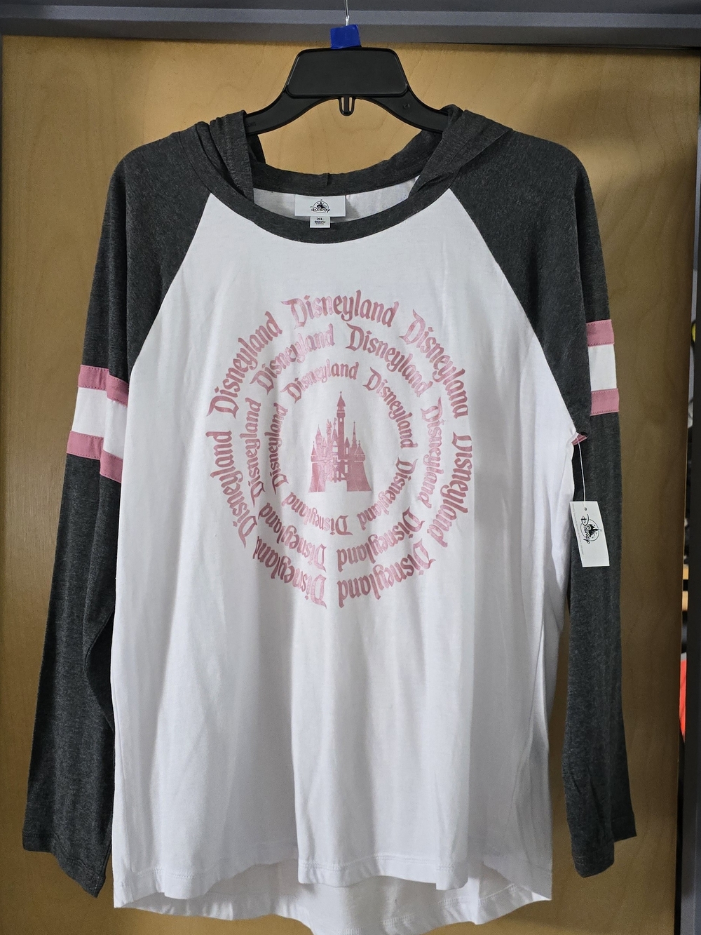 Disney White Tee with Pink Logo and Charcoal Gray Sleeves